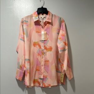 Casual Pink and Orange Button Down Shirt with Watercolor Design